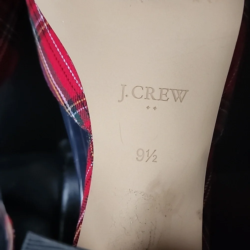 J. Crew Factory Tartan Plaid Ankle-Strap Block Heels Red Holiday Pumps Size 9.5 - Picture 7 of 9